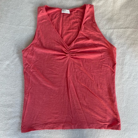Brunello Cucinelli Linen V Neck Tank Top in Coral Orange - Picture 1 of 4